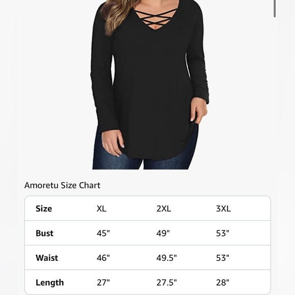 Amoretu Womens' Black Plus Size (2XL) Top with Long Sleeve Criss Cross Neck EUC - Picture 6 of 6